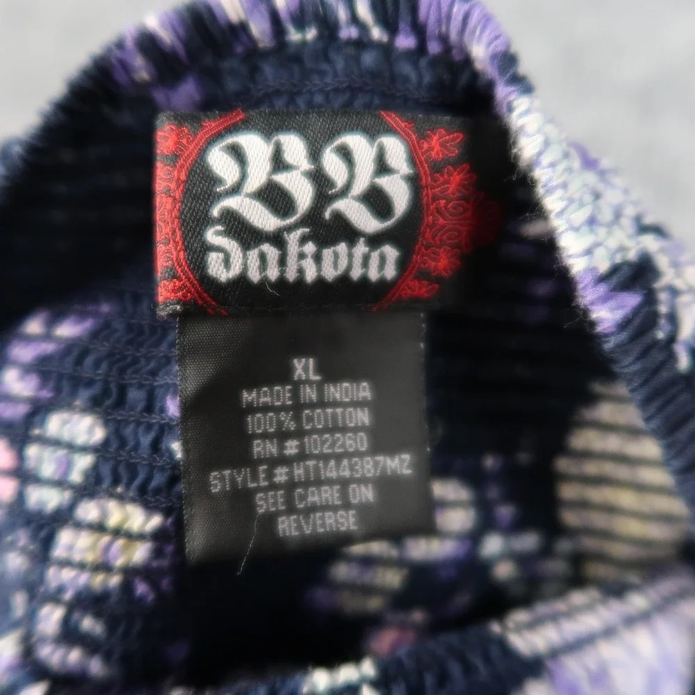 BB Dakota Top Womens XL Navy Blue Purple Floral Print Halter Cotton Summer Boho - Picture 8 of 11